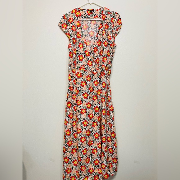 New J.Crew Mercantile midi wrap dress Floral Multi Color Size M - Picture 1 of 8